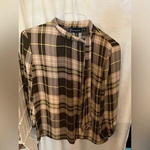 New York & Company Brown Plaid Blouse